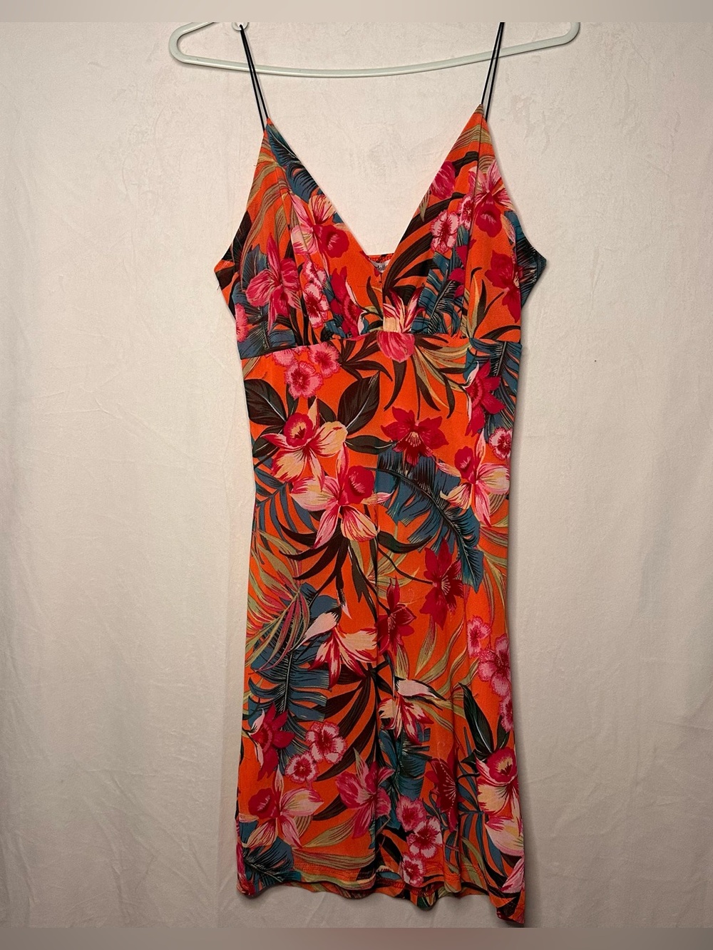 Vintage Charlotte Russe Orange Tropical Mini Bodycon Sexy Dress Y2K Size Medium